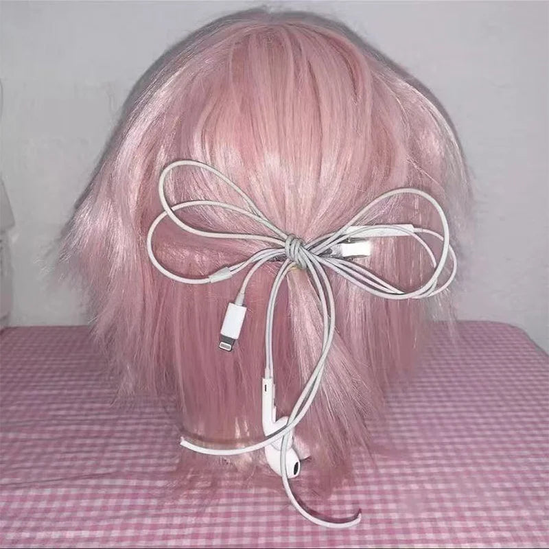 Headphone Wire Bow Hair Clip Korean Fashion Harajuku Cute Upcycled Aesthetic Hair Accessories Girls Hair Pin Hair Accessories