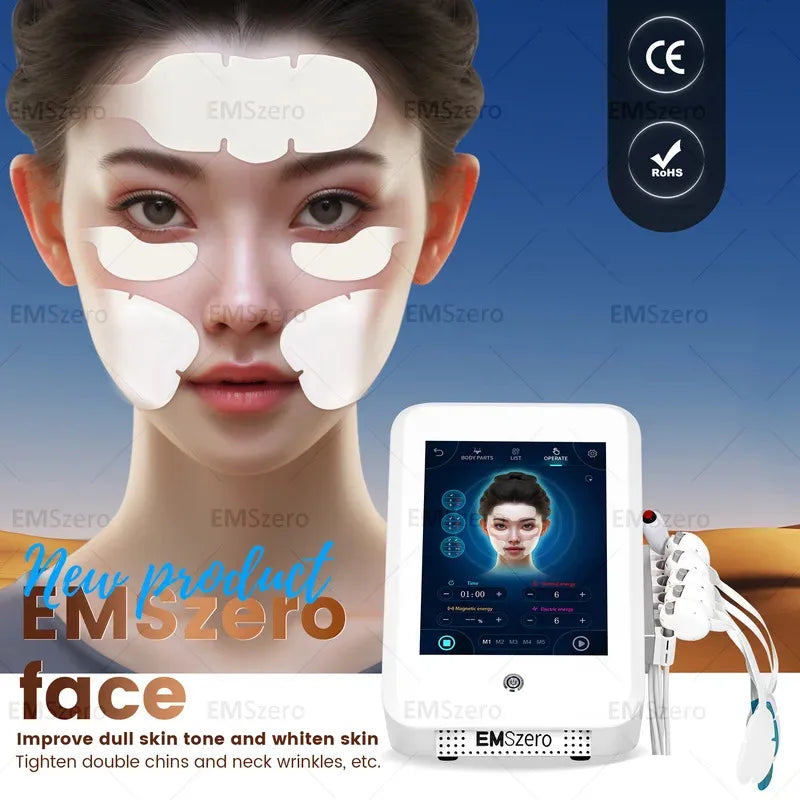 NEW Ems RF Facial Electrostimulation Face Lifting Machine 6 Handles Sculpt Face Pads Massager Device Anti Aging Wrinkles Removal