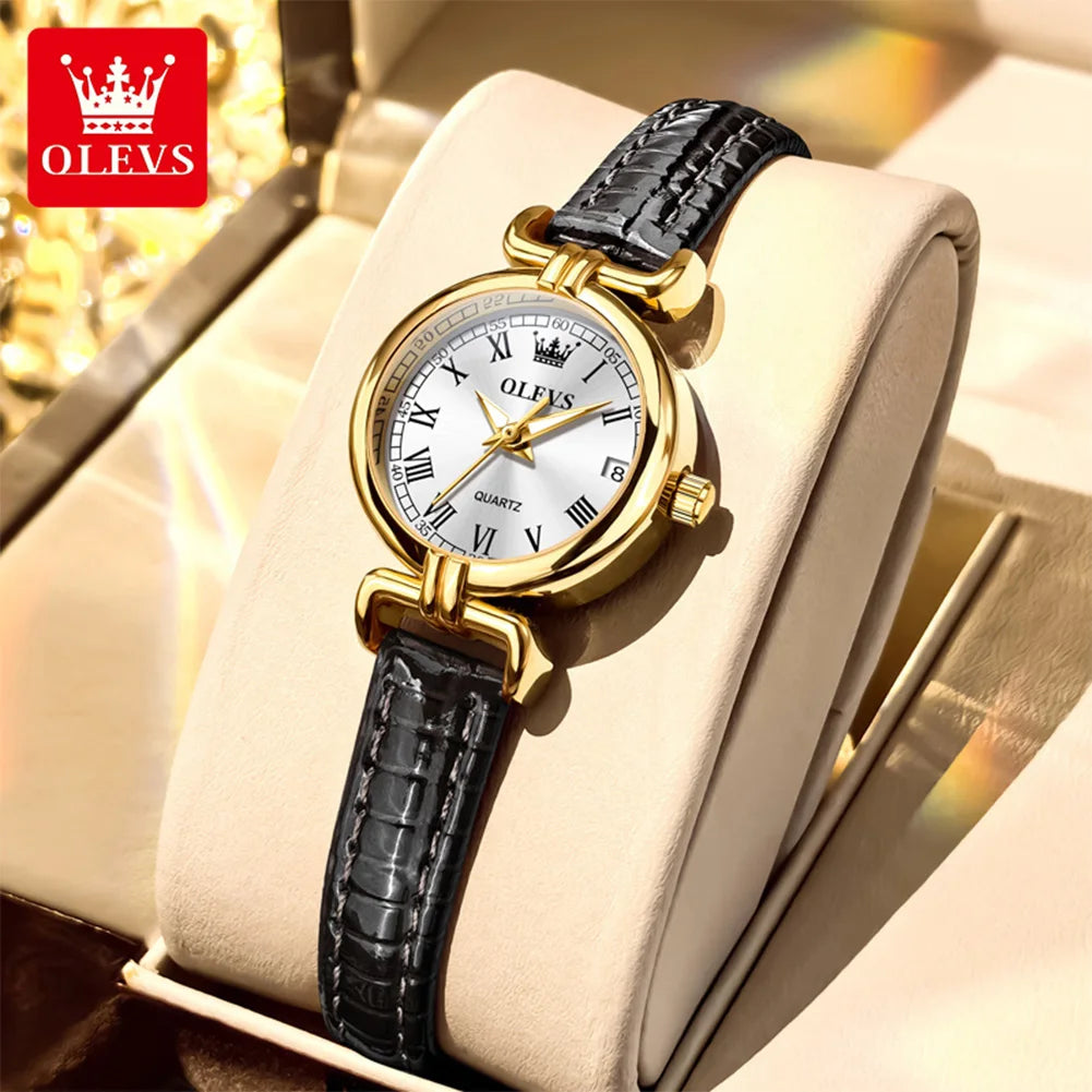 OLEVS 5645 New Women Watches Elegant Original Date Quartz Wristwatch Waterproof Luminous Watches For Woman Leather Strap Watch