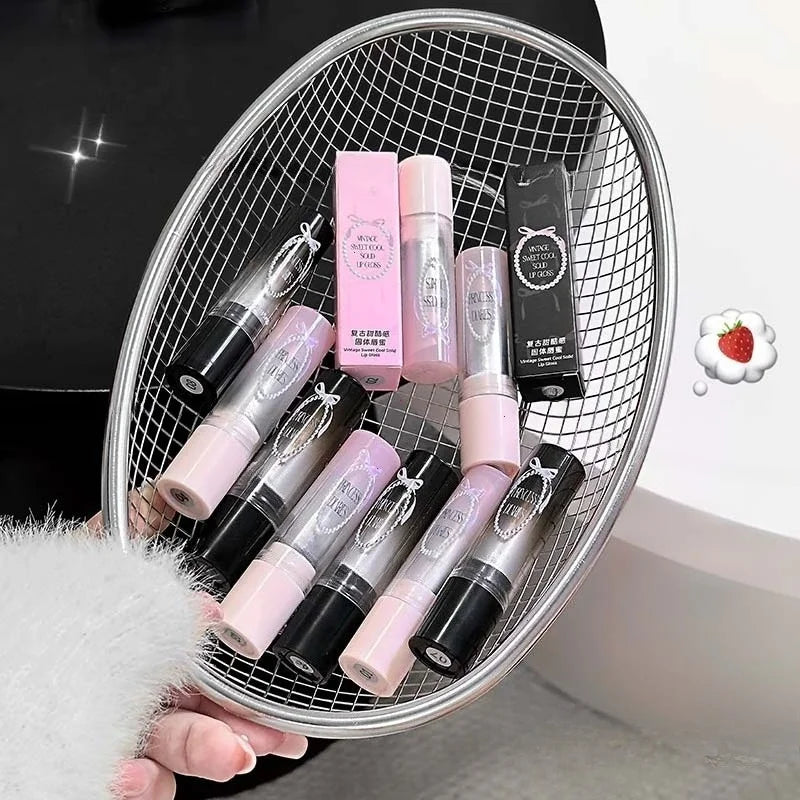 Pink Crystal Mirror Glass Solid Lip Gloss Round Tube Water Light Lipstick Clear Jelly Lip Glaze Nude Brown Moisturizing Lip Tint