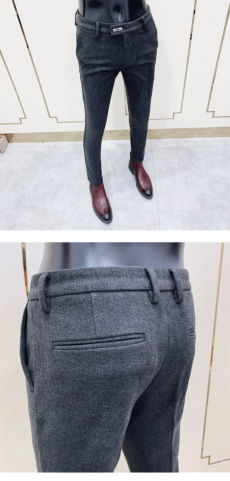 Autumn Winter Thickened Woolen Suit Pants Men Casual Slim Fit Straight Trousers Formal Business Woolen Social Office Warm Pants