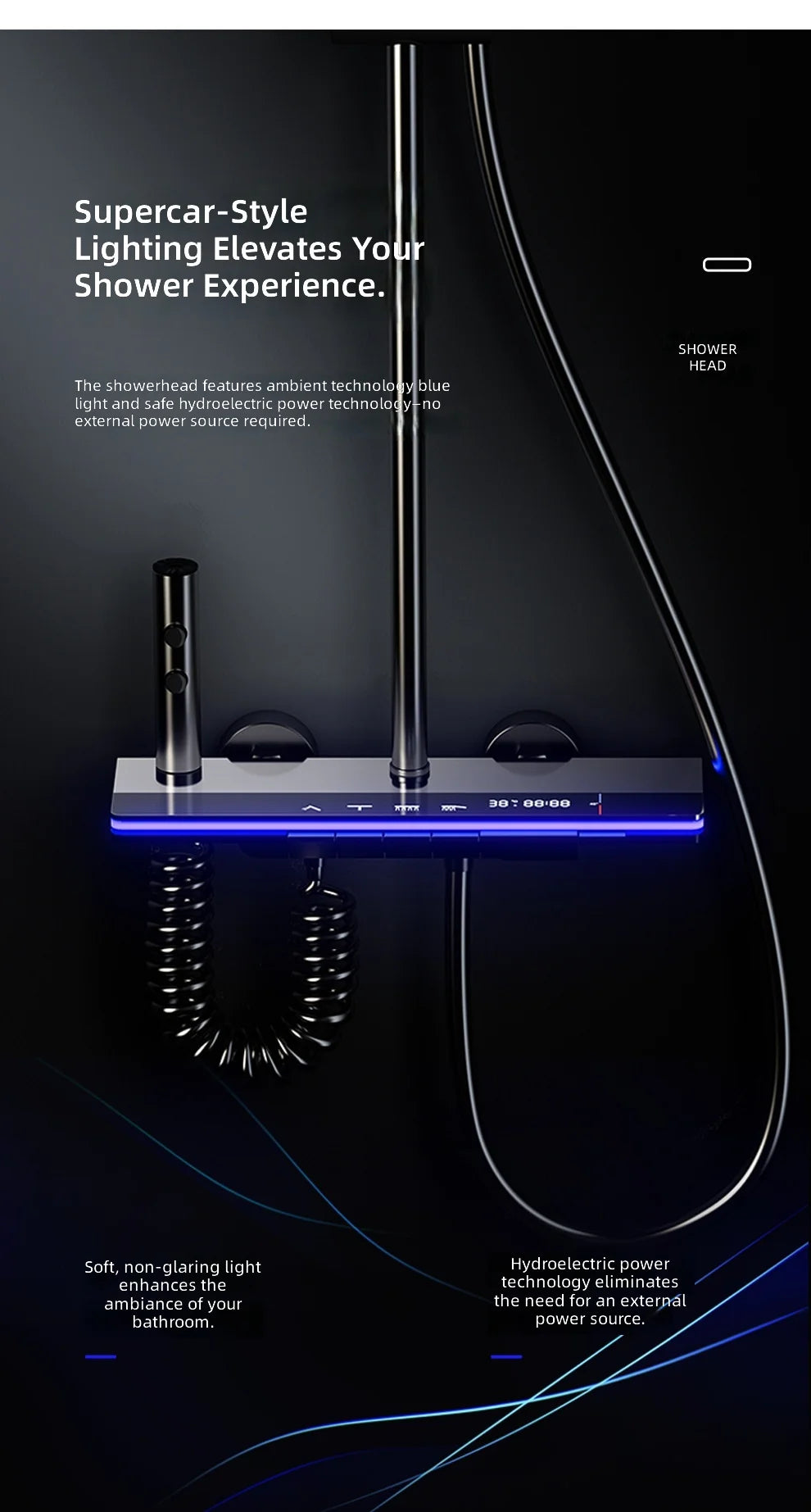 Shower Set, Thermostatic LED Display, Piano Key Pressurized Nozzle, Bathroom Home Decor, Water Saving Faucet System