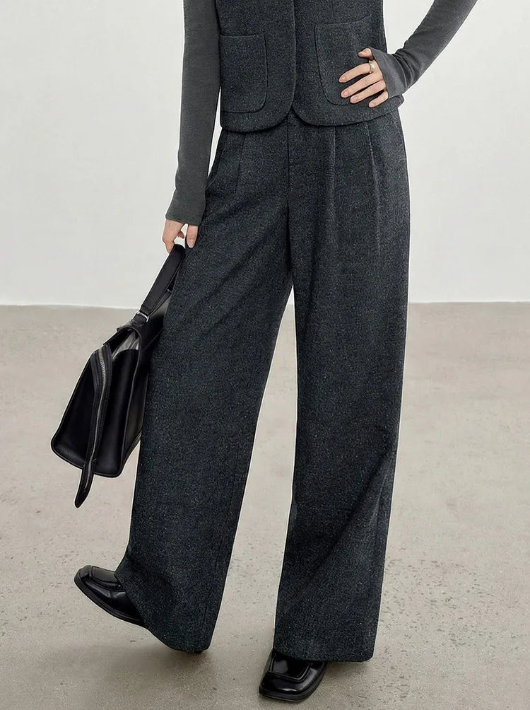 SENTUBILA Women's 2 Piece Pants Set 2026 New O Neck Waistcoat Straight Pant Winter Office Lady Wool Blend Female Suit 154ZA6093