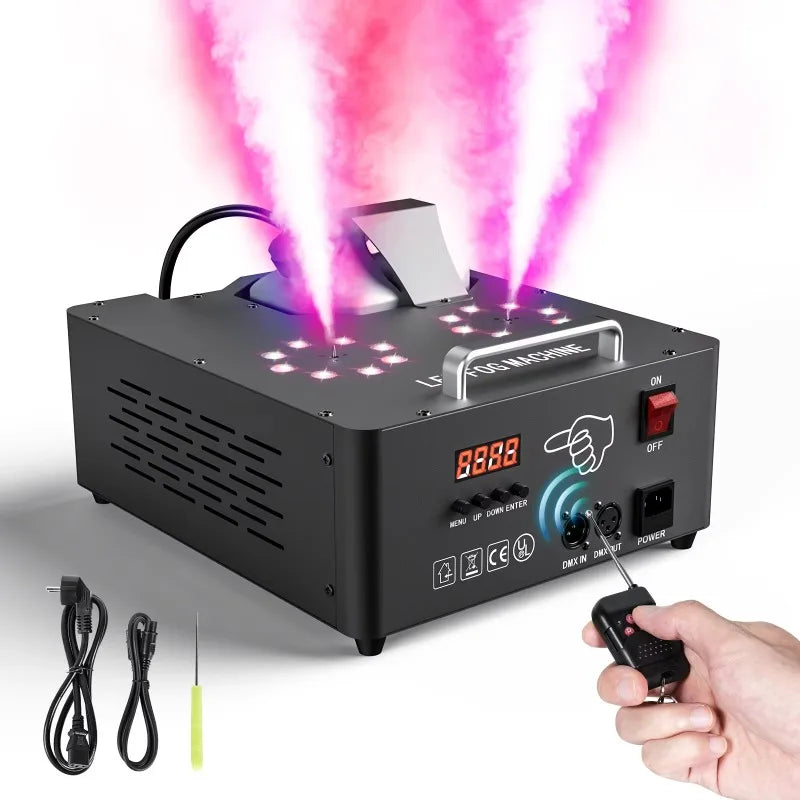 2000W Dual Tube RGB LED Smoke  Adjustable Output Remote Fog Generator for Wedding Party Live Stage Events FX