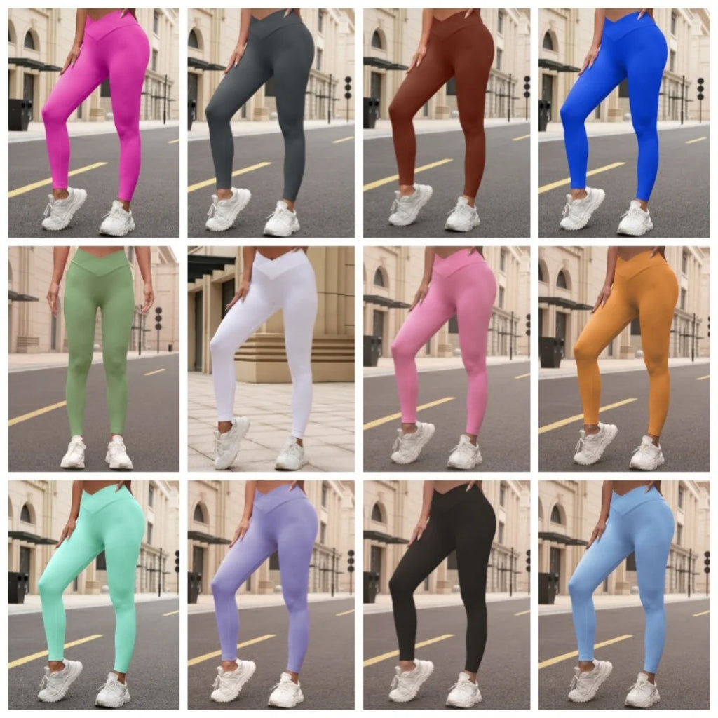Seamless Knitted Solid Color Cross High Waist Peach Hip Yoga Pants, Fitness Breathable Yoga Nine Leg Pants