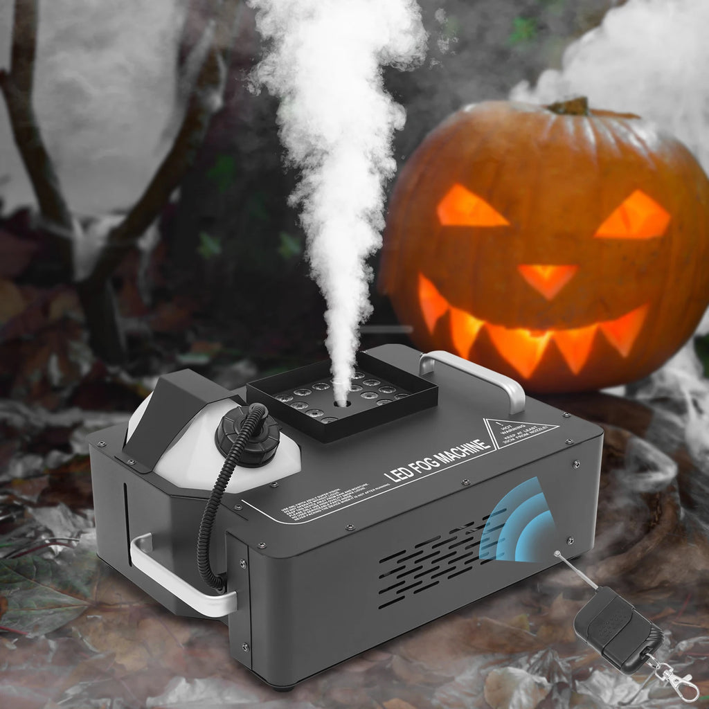 1500W Fog Smoke Machine Black 2L Tank with Wireless Remote Controller IP25 Atmosphere Maker 24 LED Beads with 7 Light Colors