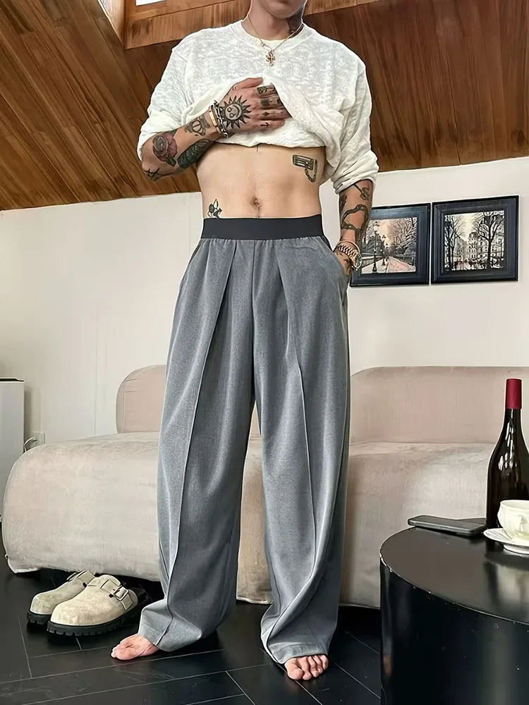 Men's Wide Leg Pants Casual Loose Fit Streetwear Trousers Fashion Hip Hop High Street Man Jogger Pant Solid Color Suit Pants
