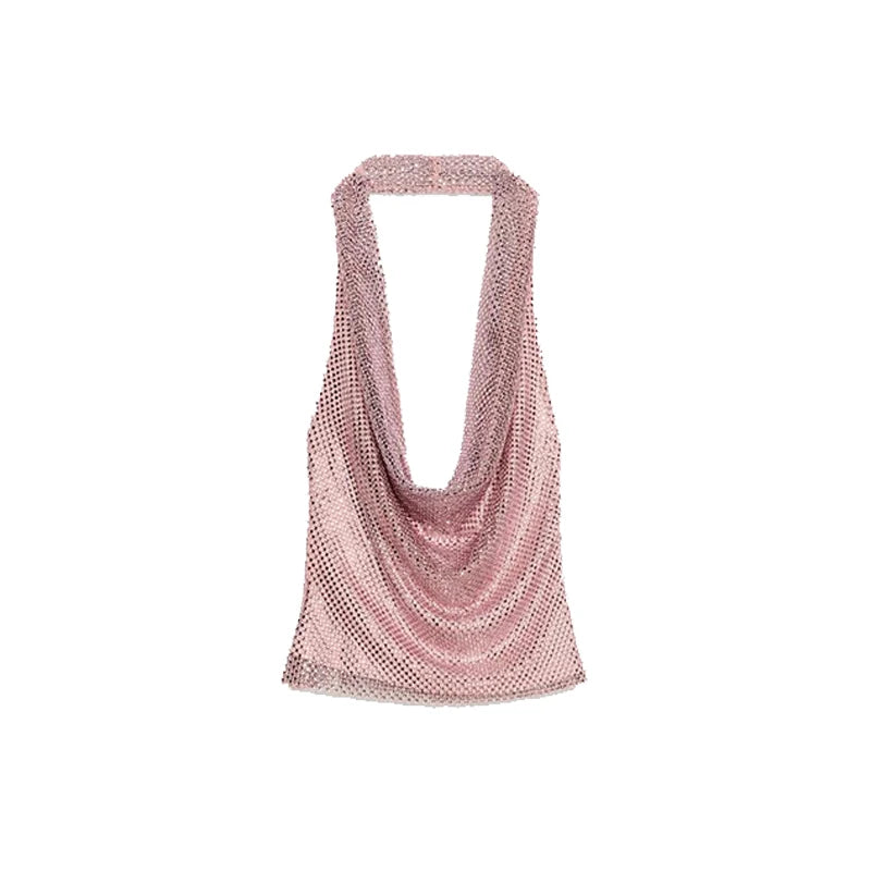 Sexy Diamond Halter Dress Women Shinny Sleeveless Backless V-neck Slim A-line Dresses Female 2026 Spring Summer Party Lady Robes