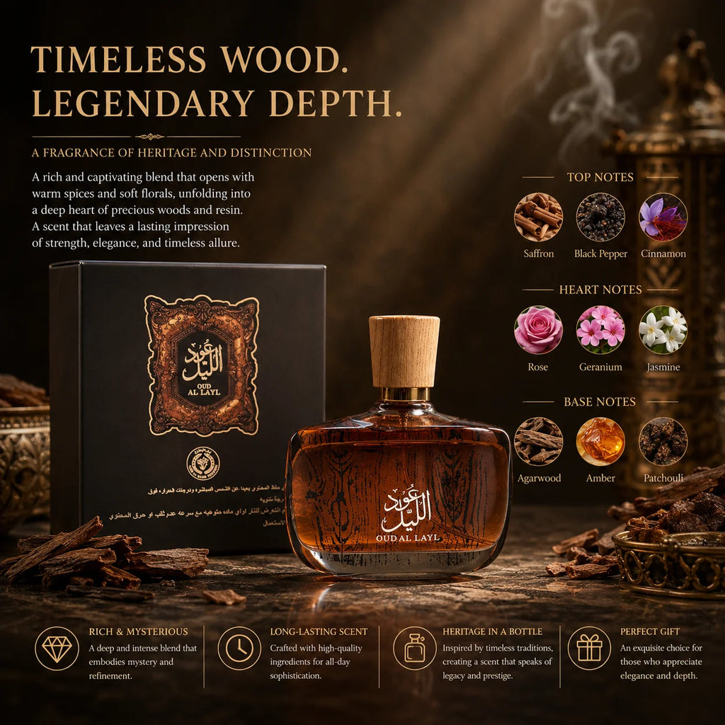 Luxury Oriental Oud Al Layl Eau De Parfum Long Lasting Fragrance Spray For Men And Women Arabian Perfume Body Mist Scent