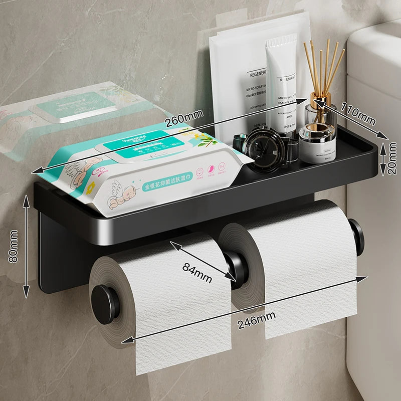 Large Toilet Paper Holder Wall-Mounted Paper Roll Holder With Storage Tray Toilet Organizer Phone Stand Bathroom Accessories