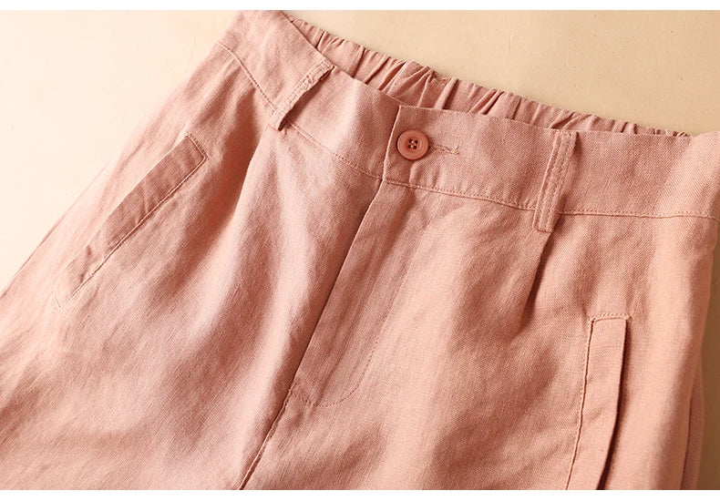 Casual Linen Wide Leg Short Pants Women Summer Loose Fit Thin Cotton Linen Five-Point Pure Color Versatile High Waist Shorts