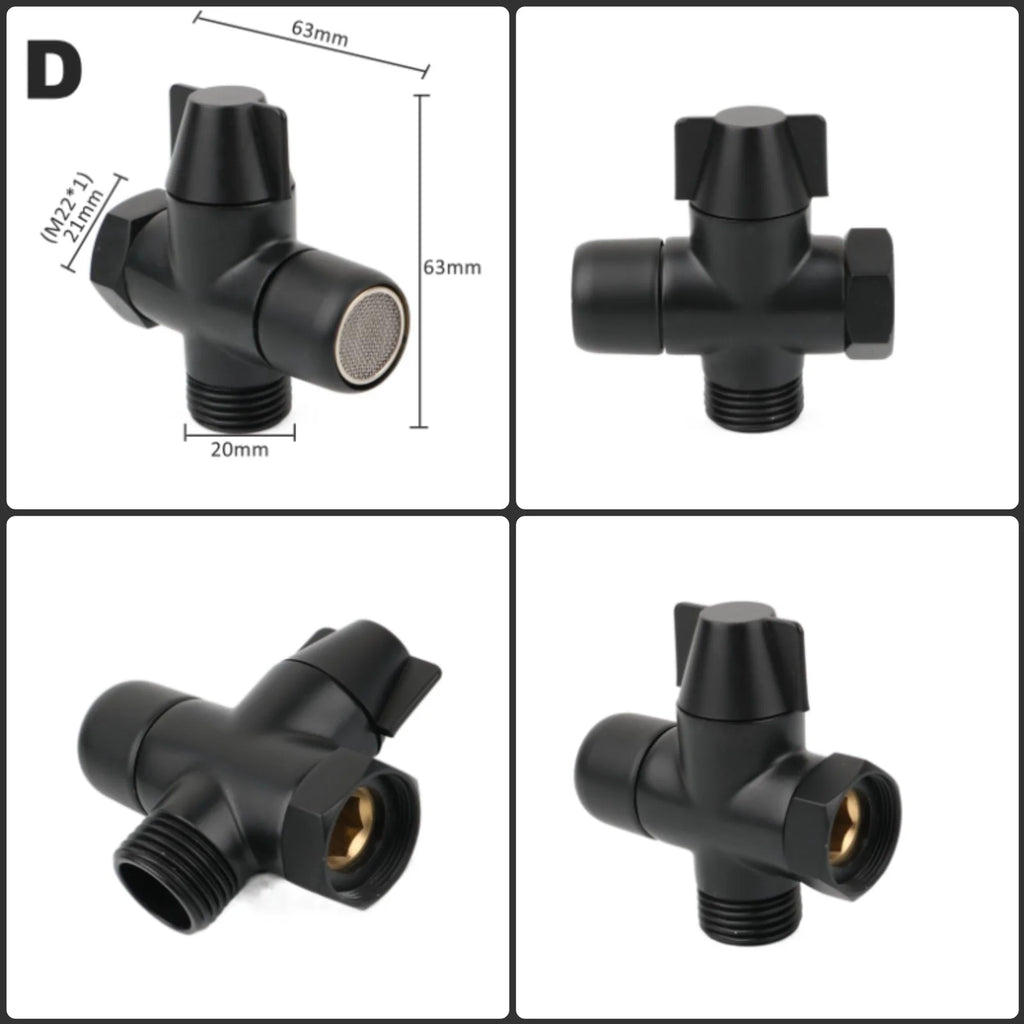 Black Brass Shower Arm Adapter G1/2’’ G3/4 Shower Diverter Valve For Handheld Shower Head Bathroom Kitchen Accessories