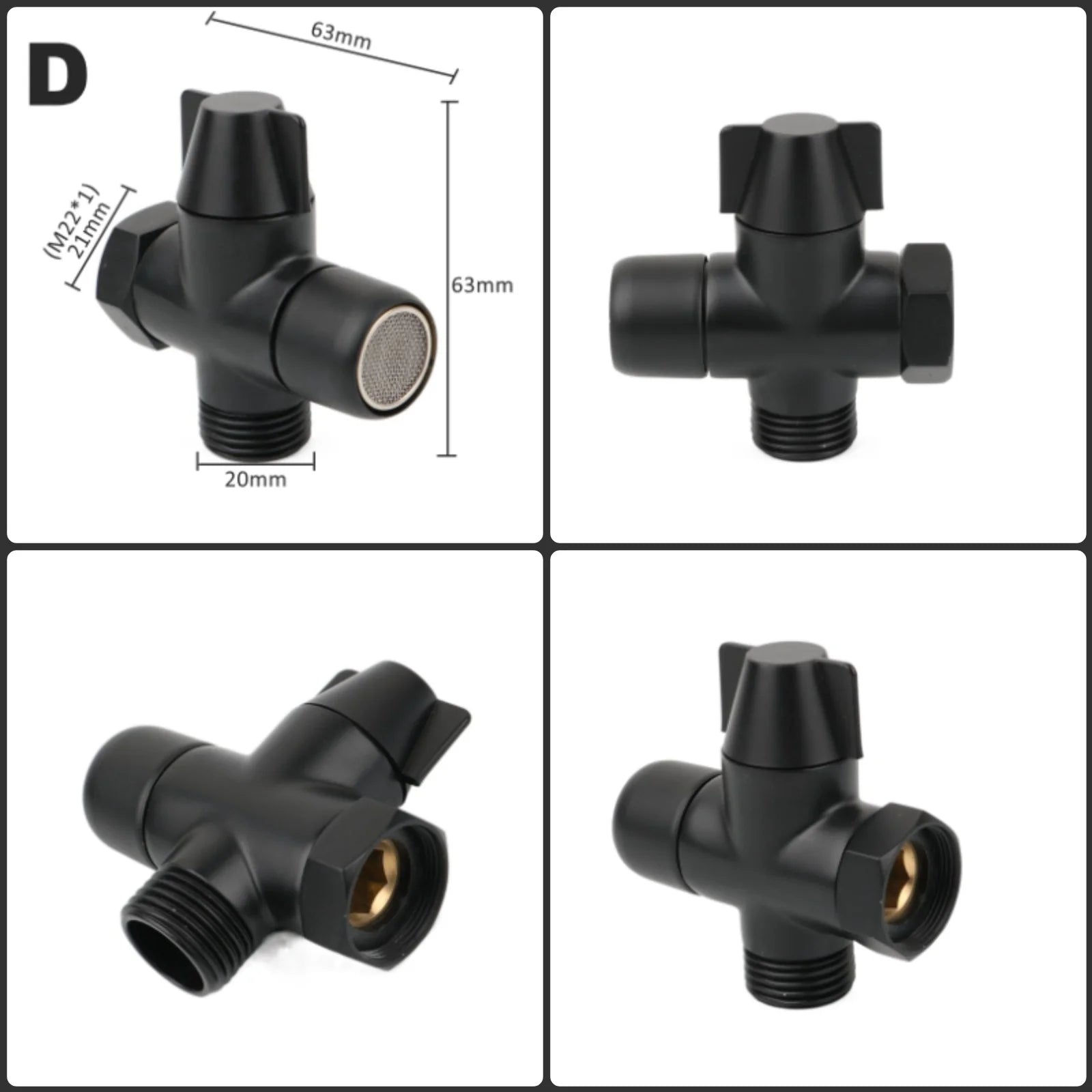 Black Brass Shower Arm Adapter G1/2’’ G3/4 Shower Diverter Valve For Handheld Shower Head Bathroom Kitchen Accessories