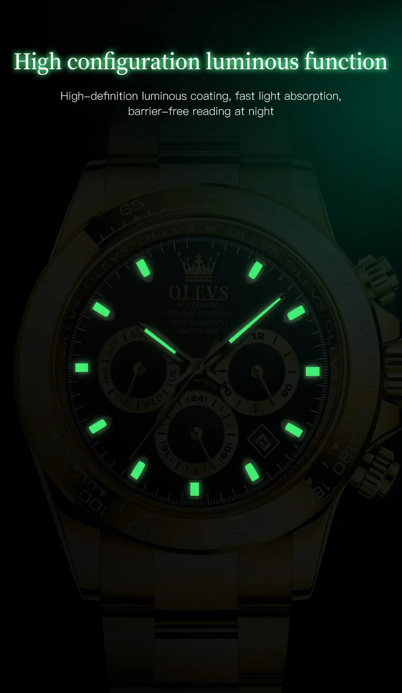 OLEVS 6638 Men Watch Classic Multifunctional Dial Waterproof Luminous Watches Fully Automatic Mechanical Male Wristwatch
