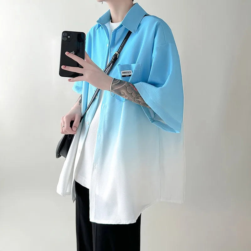 New Shirts for Men Patchwork Graphic T-shirts Men's Clothing Summer Casual Short Sleeved Daily Street Tops Loose Oversized Shirt