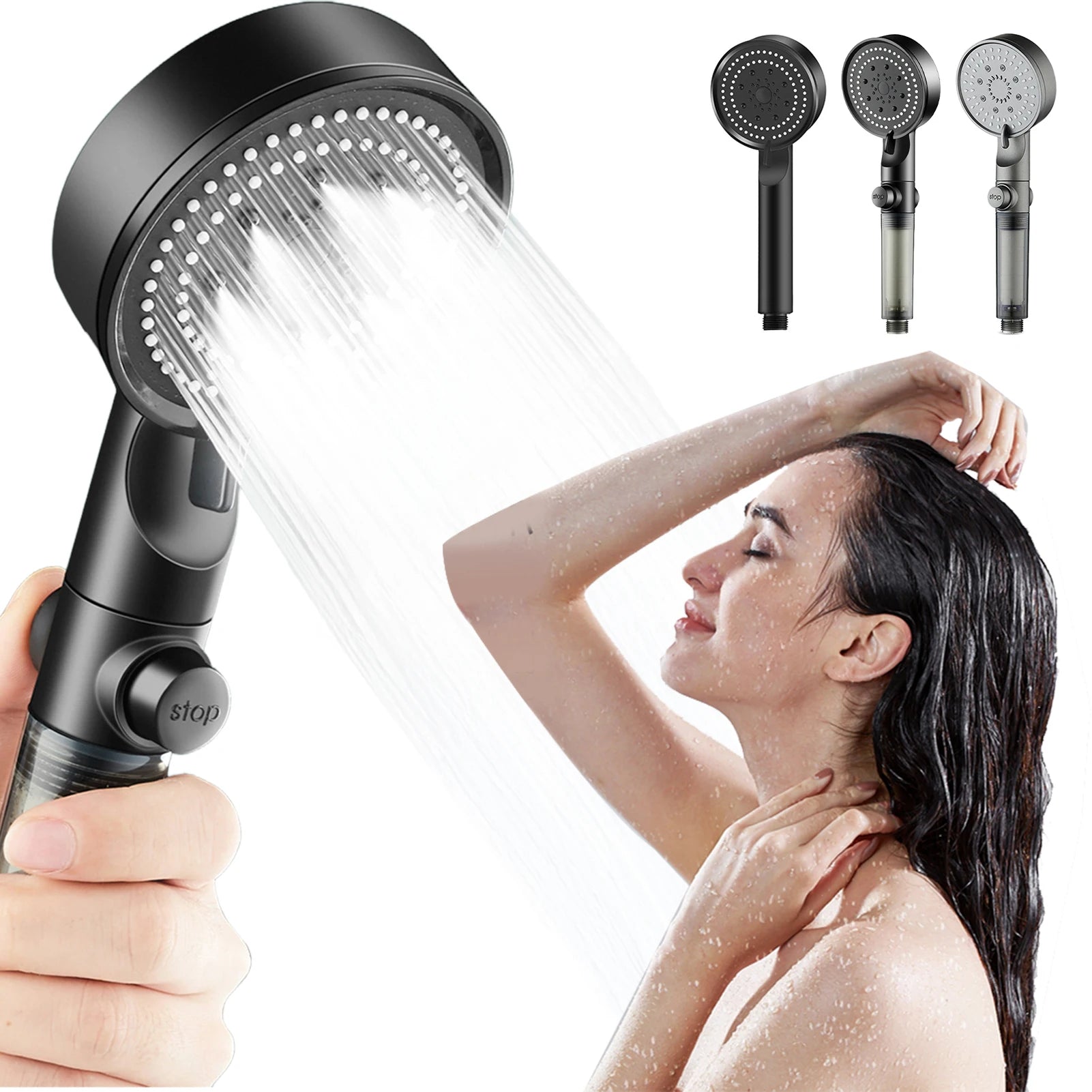 Hydro Boost High Pressure Shower Head 5 Spray Modes Stainless Steel Water Saving Filter Showerhead With Strong Flow For Bathroom