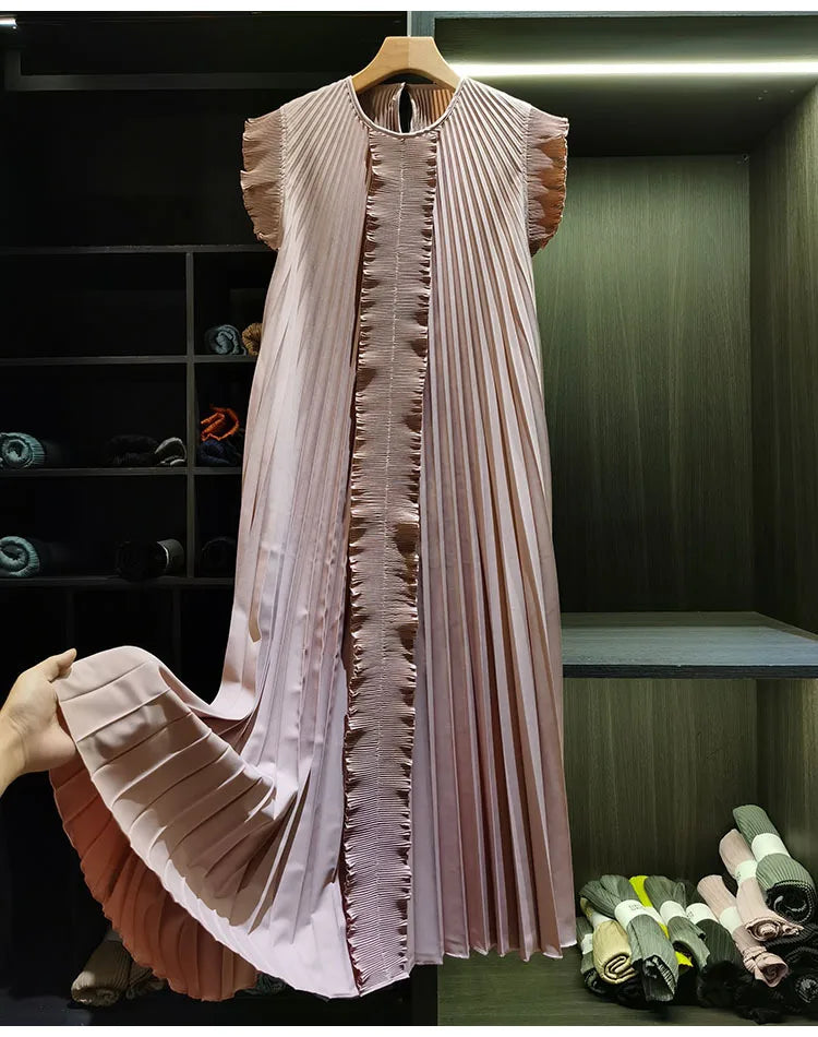 Miyake Pleated Solid Color Dresses High-End 2026 Ruffled Handmade Pleats Solid Color Fold Dress Summer Elegant Sleeveless Dress
