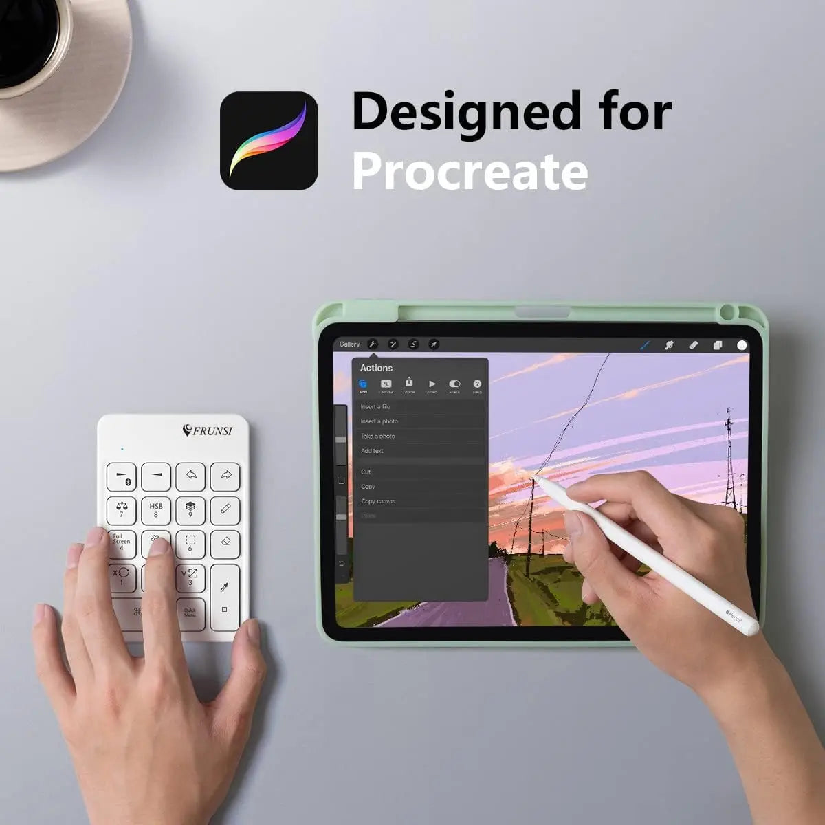 FRUNSI Wireless Bluetooth Shortcut Keyboard for iPad Procreate Graphics Drawing Tablet Painting Mini Portable Rechargeable