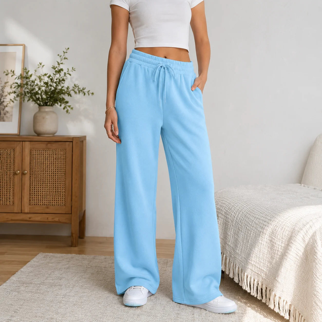 Women Summer Sweatpants 14 Colors Wide Leg Loose Fit Sports Pants Comfortable Drawstring Elastic Waist Casual Streetwear Joggers