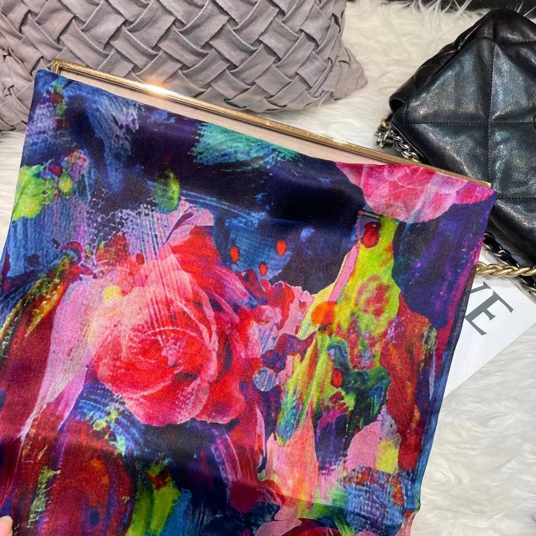 100% Mulberry Silk Scarf Shawl Brand Plum Bossom Design Blue Green Summer Beach Silk Shawls Scarfs Fall Winter Neck Head Scarf
