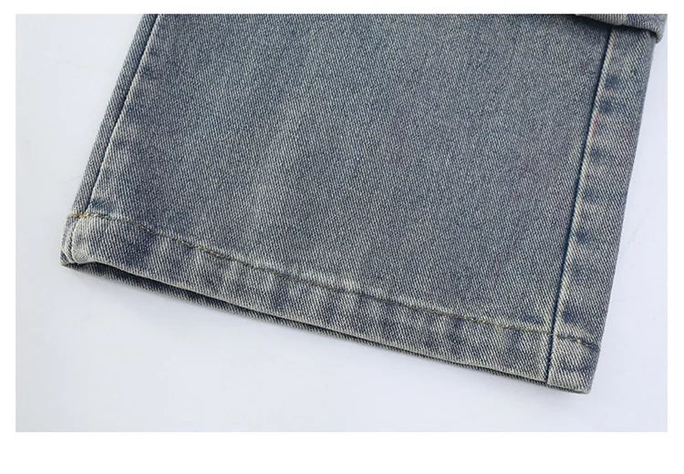 Elegant Fashion Kids Children Cargo Jeans Pants with Multi Pocket for Teenage Girls Loose Straight Casual Denim Trousers 5-14 Y