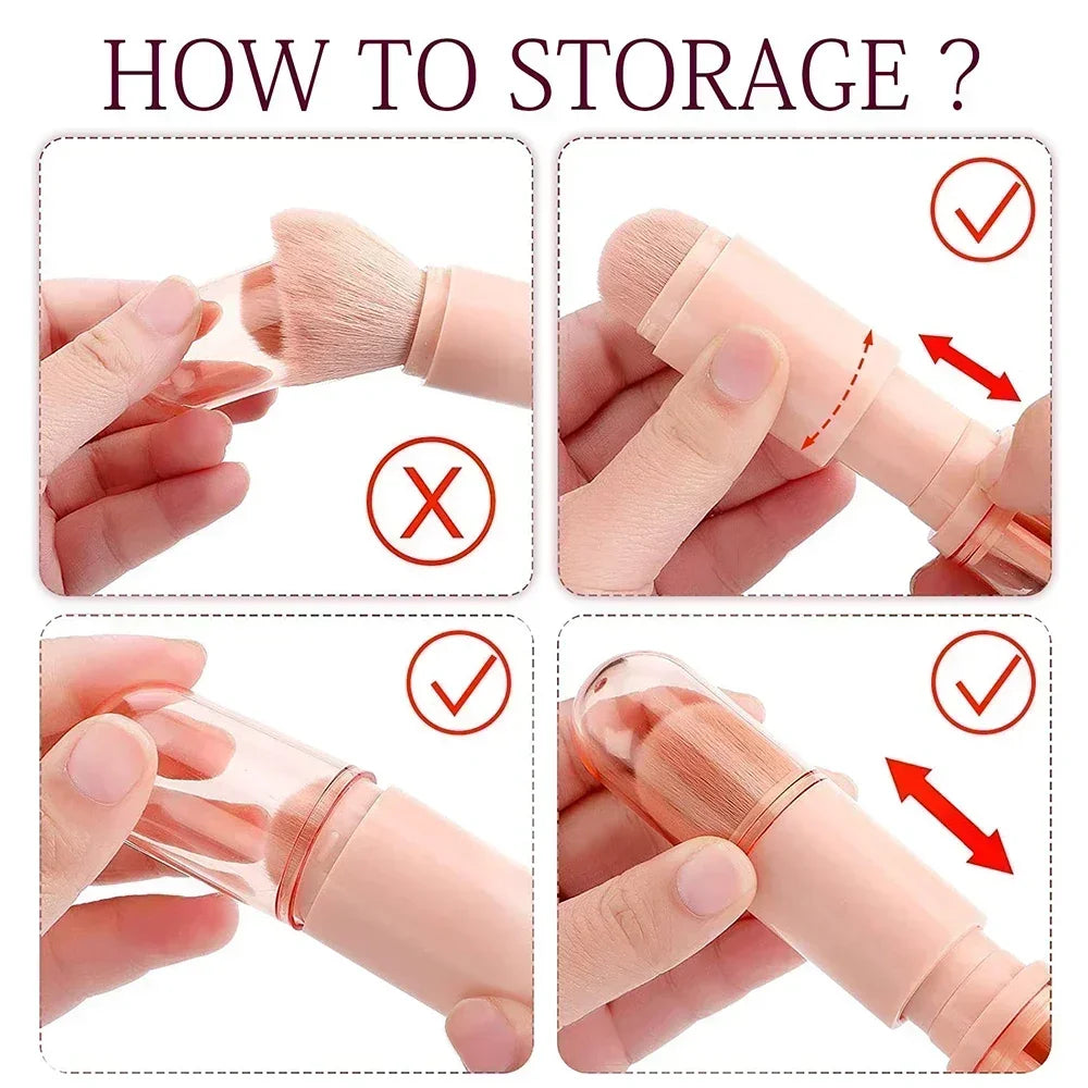 4 In 1 Retractable Makeup Brushes Set Soft Bristles Kabuki Foundation Eye Makeup Brush Portable Travel Cosmetic Touch Up Brush K