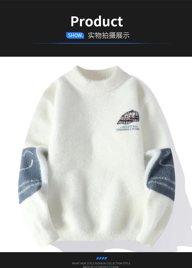 Men's Kintted Long Sleeved Sweater Men Solid Color Sweater Autumn/winter Soft Warm Comfortable Tops Thick Warm Wool Pullovers