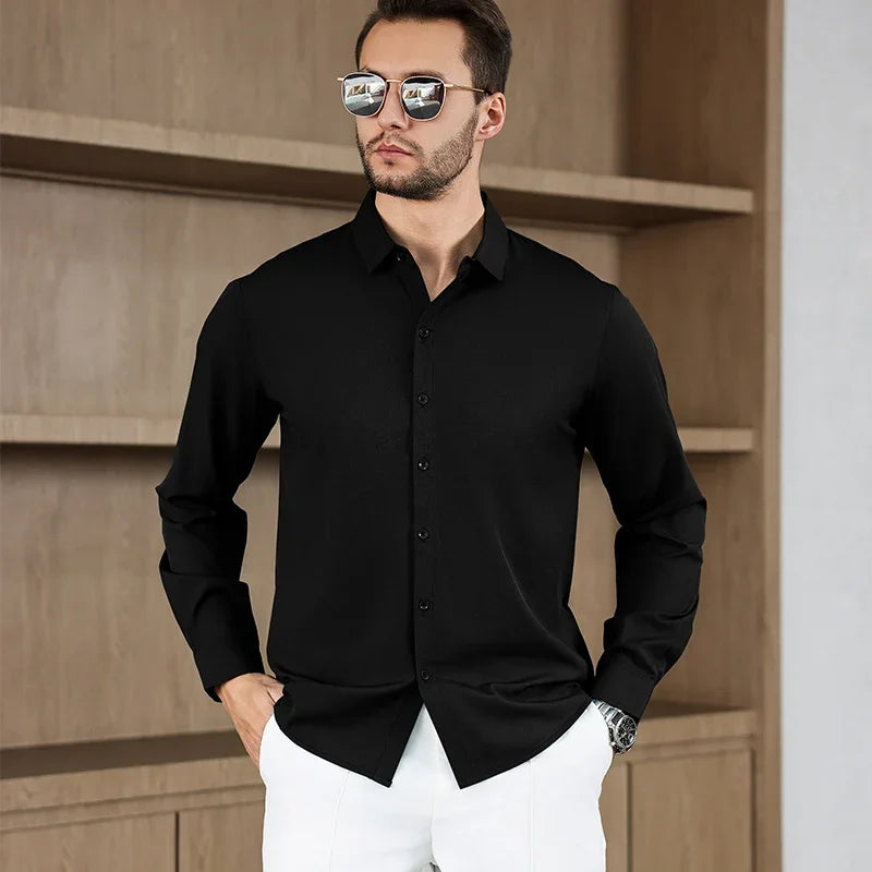 New Men's Business Casual Long Sleeved Solid Color Shirt Wrinkle Resistant Wrinkle Free Comfortable All Season Versatile Top