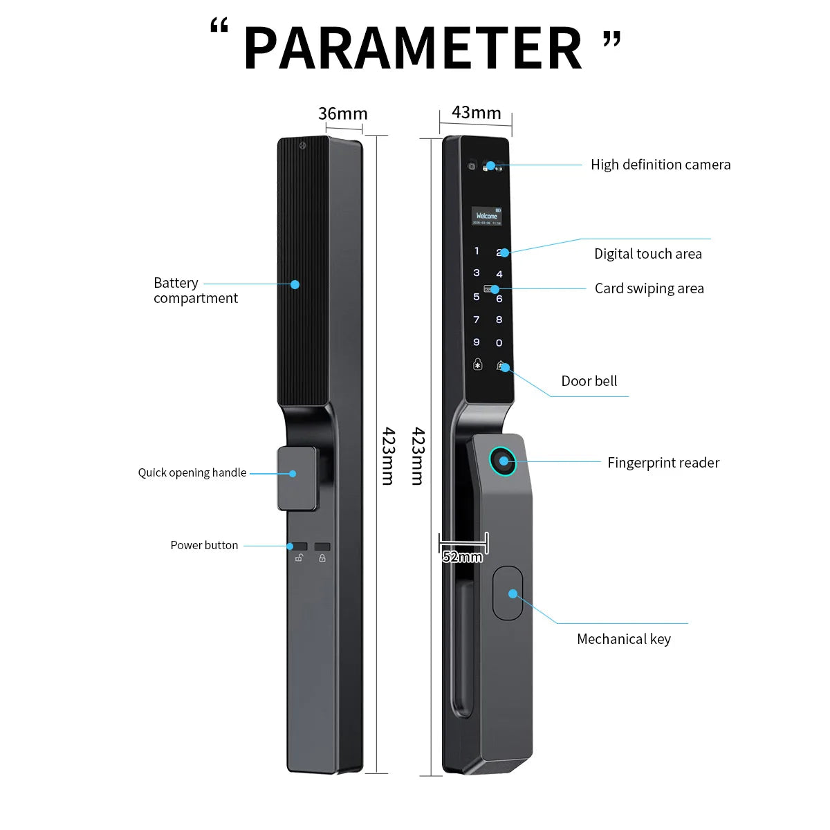 MYT Factory Waterproof Video Monitoring Intercom Face Recognition Tuya Smart Door Lock Fingerprint Locks For Villa