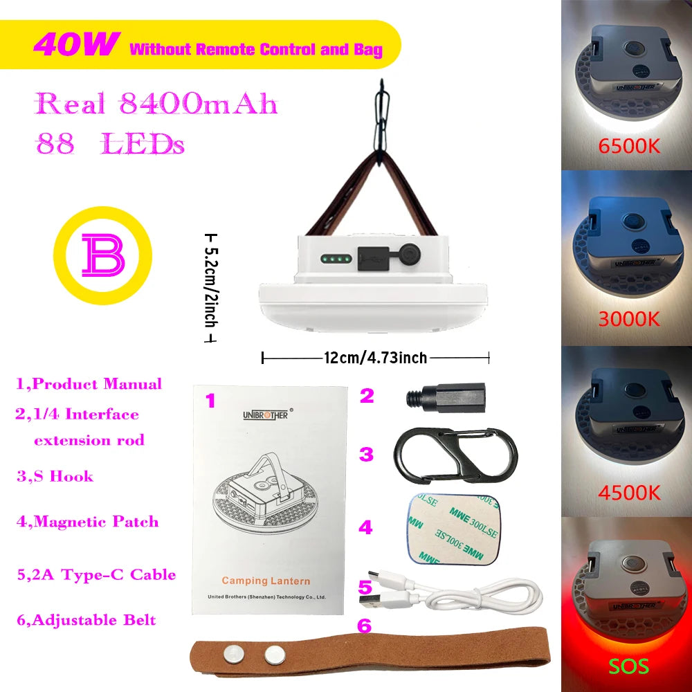 13500mAh Camping Lantern Portable Lantern Rechargeable Magnet Powerful Fashlight Fishing Tent Lamp Outdoor Work Repair Light