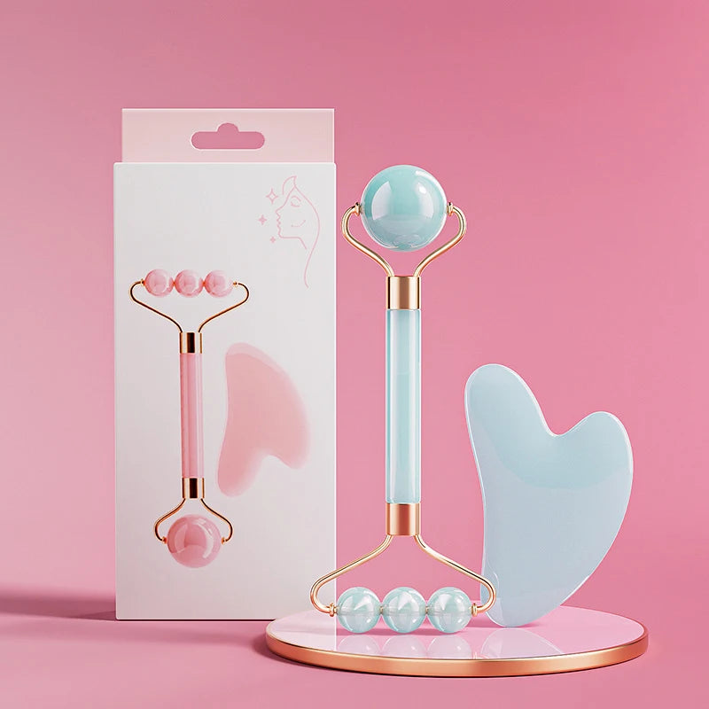 Double Head Facial Massage Roller Eyes Face Lifting Tighten Resin Guasha Board Roller Face Spa Massager Beauty Skincare Tools