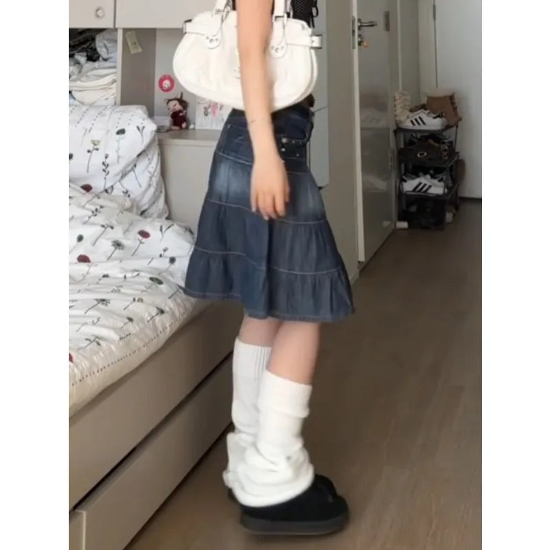 Women Denim Skirts Loose A-line High Waist Jupe Fashion Summer Korean Saia 2025 Faldas Mujer De Moda Vintage Casual Y2k Skirt