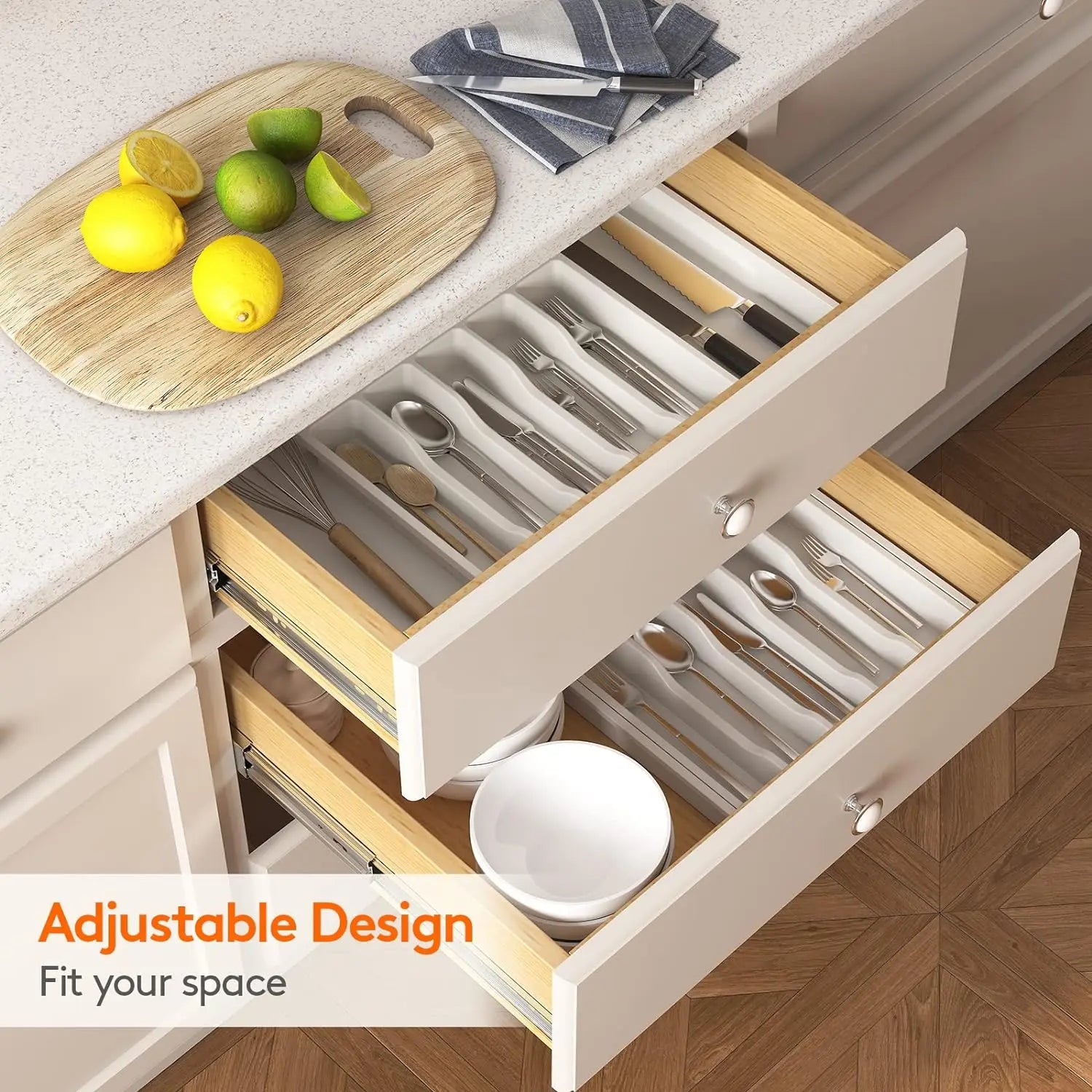 Large Extendable Cutlery Organizer Tray Adjustable Kitchenware Drawer Storage for Spoons Forks Knives