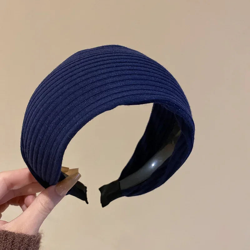 Solid Color Wide Edge Striped Yarn Headband High Head French Gentle Hair Accessory Popular Internet Celebrity Style