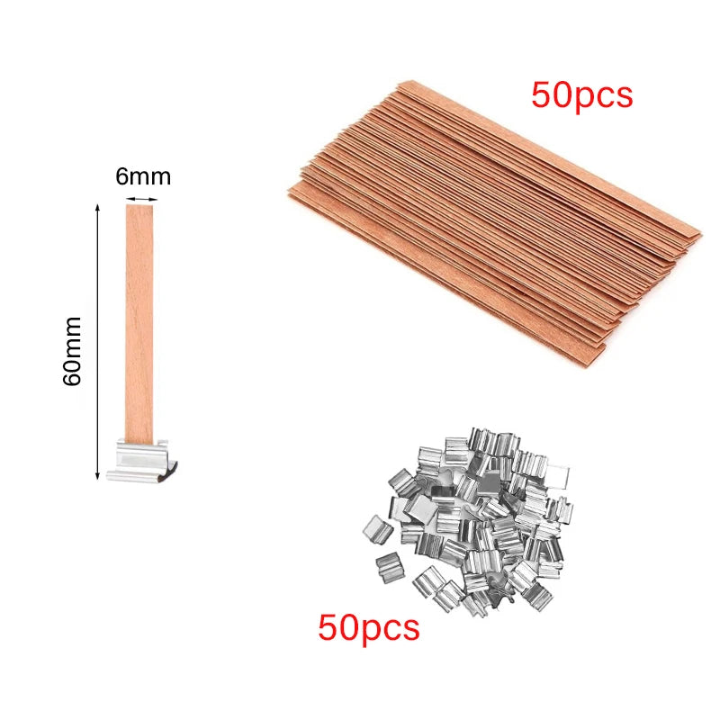 30/50pcs Wooden Candle Wick Set With Clip Base Smokeless Candle Wicks for DIY Paraffin Candle Jar Making Candle Making Supplies