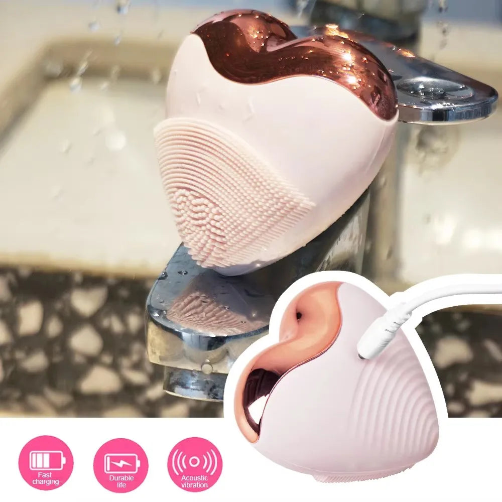 Factory Direct Love Heart Shaped Silicone Waterproof Vibrating Massage Face Cleansing Brush