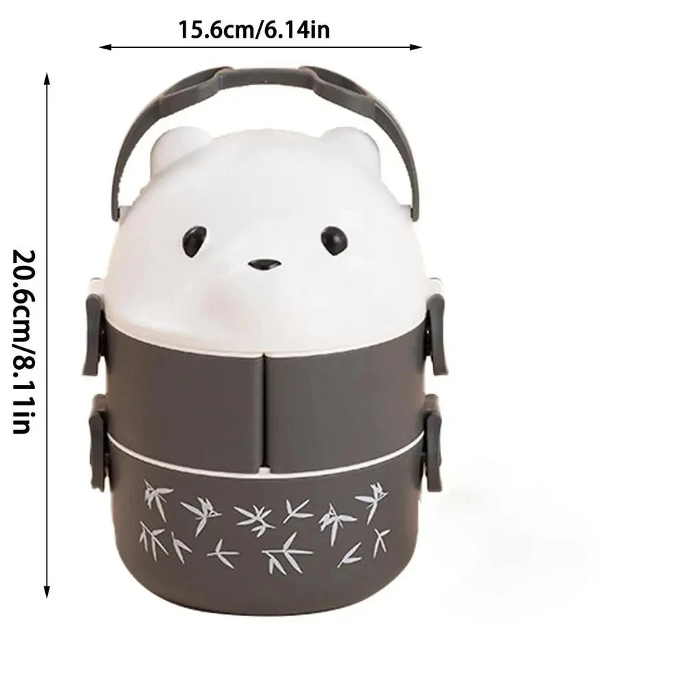 Eyeglass Bear Thermal Bento Box Stackable Bento Box Portable Cute Cartoon Children Lunch Box Double Layer Food Storage Container