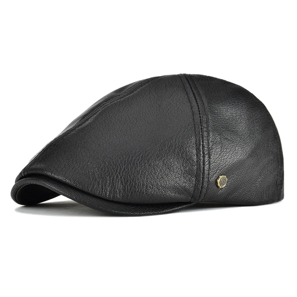 VOBOOM Leather Flat Cap Men Fall Winter Cabbies Hat Brown Black Ivy Caps Soft Smooth Textured Golf Hats 154