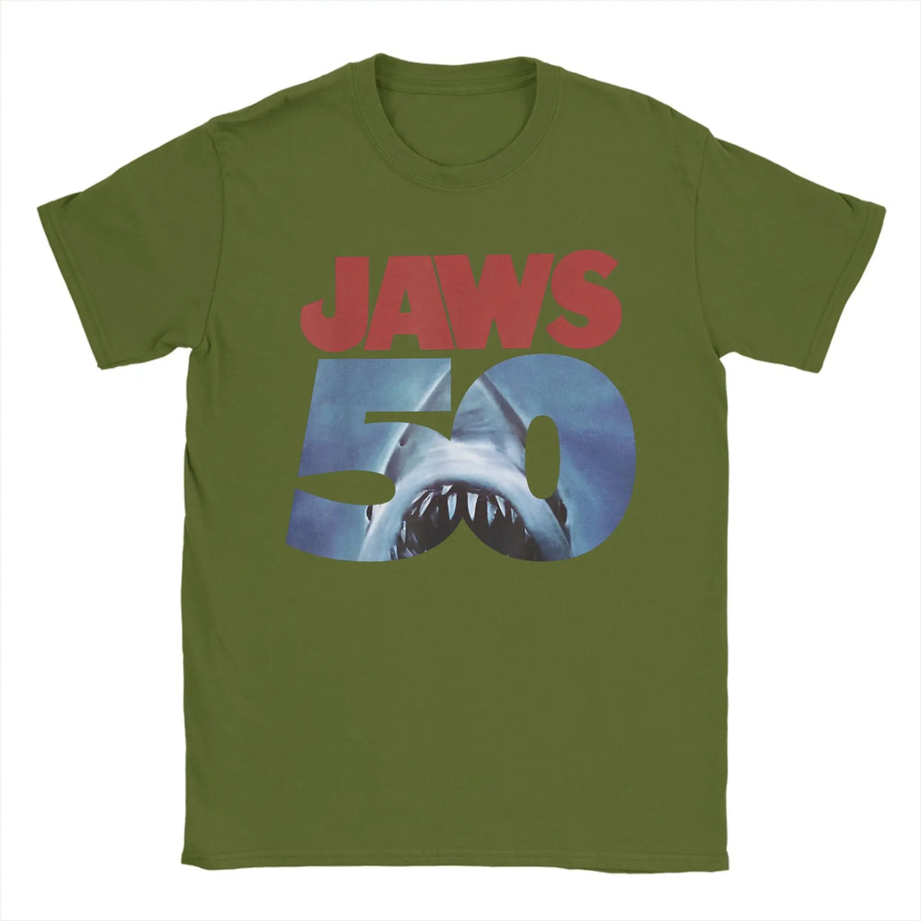 Jaws 50th Anniversary Logo Movie Graphic T Shirt Men Cotton Creative T-Shirt Round Neck  Tee Shirt Short Sleeve Tops New Arrival