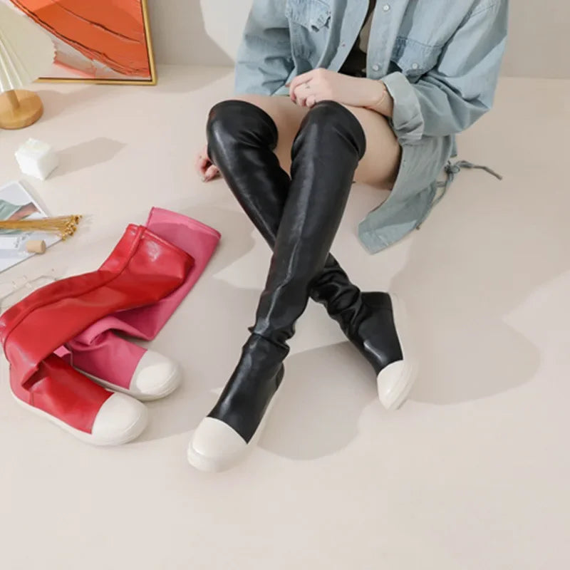 Women's Over-the-knee Boots Sexy  Women Stretch Tight Boots Flat Thick Bottom  Autumn Winter Black Women's Thigh High Boots