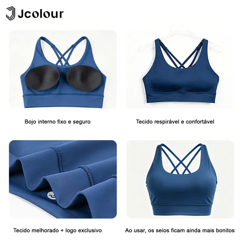Jcolour Sports Bra, Crossed Back Straps, Fixed Pads, Breathable Fabric, Fitness Gym Top, Sexy, Comfortable, Bra