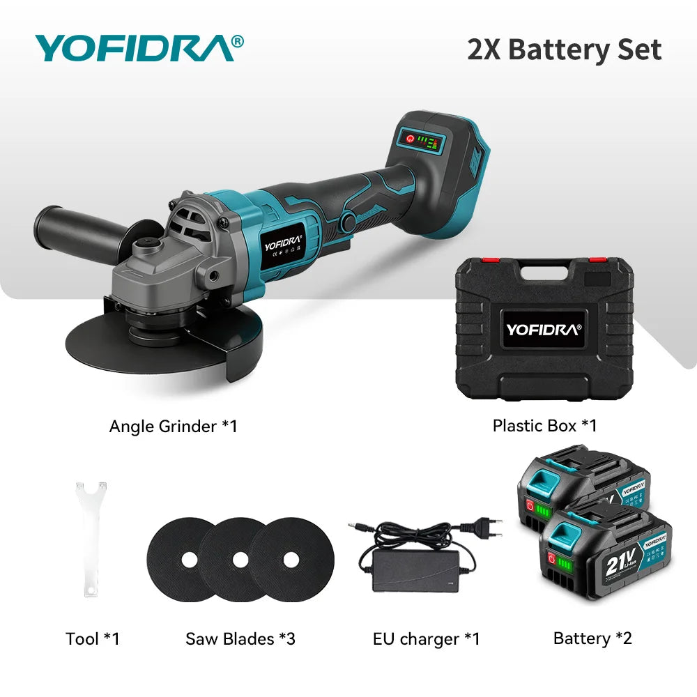 YOFIDRA 125mm Brushless Angle Grinder 3 Gears Cordless Grinding Machine Cutting Woodworking Power Tool For Makita Battery Pin