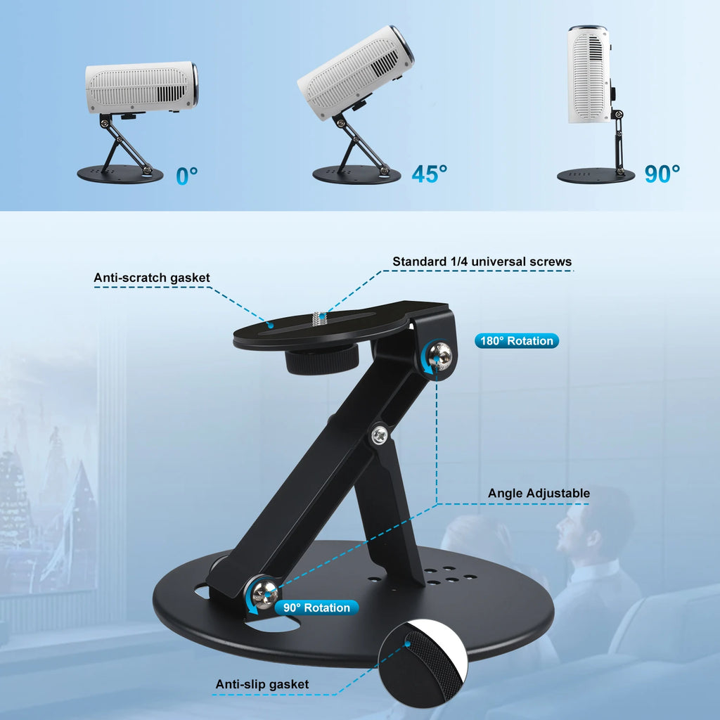 Desktop Projector Mount 180° Adjustable 3-in-1 Mounting Options Universal 1/4" Screw Sturdy Portable Max Load-Bearing 11 Pounds