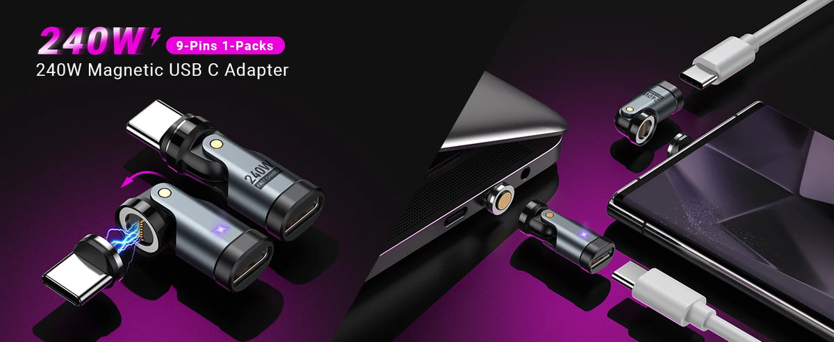 AUFU 9Pin Magnetic USB C OTG Adapter PD 240W Fast Charging Magnet Type C Female Connector for iPhone 17 16 Xiaomi Macbook Laptop