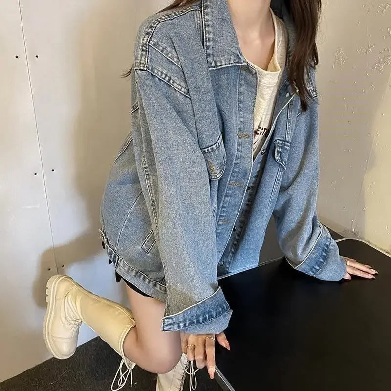 Denim Jacket Women 2025 Spring and Autumn New Style Lazy Style Harajuku Design Loose Versatile Jacket Top for Small People