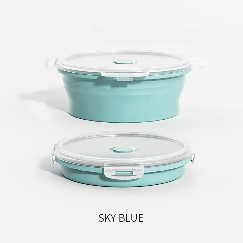 1PCS Food grade round portable foldable silicone lunch box refrigerator microwave oven lunch box storage box outdoor lunch box