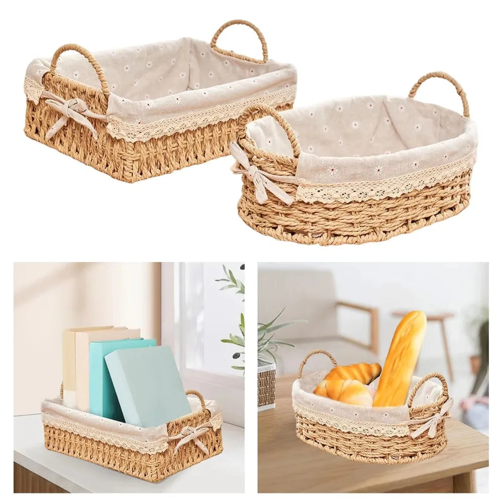 Imitation Rattan Rattan Storage Baskets Vegetable Fruit Multi-Purpose Hand-woven Baskets Toy Storage Home Decoration