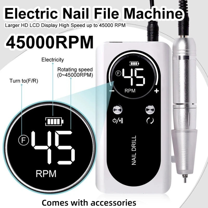 For Manicure Salon Tool Professional 45000RPM Electric Portable Nail Drill Machine Rechargeable Low Noise Nail Sander File