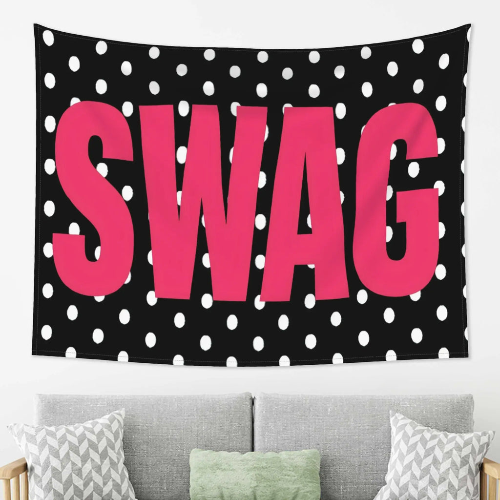 VIKAMA Polka Dot SWAG Tapestry Bold Pink Letter Wall Hanging for Bedroom Dorm Room Aesthetic Decor Trendy Wall Blanket