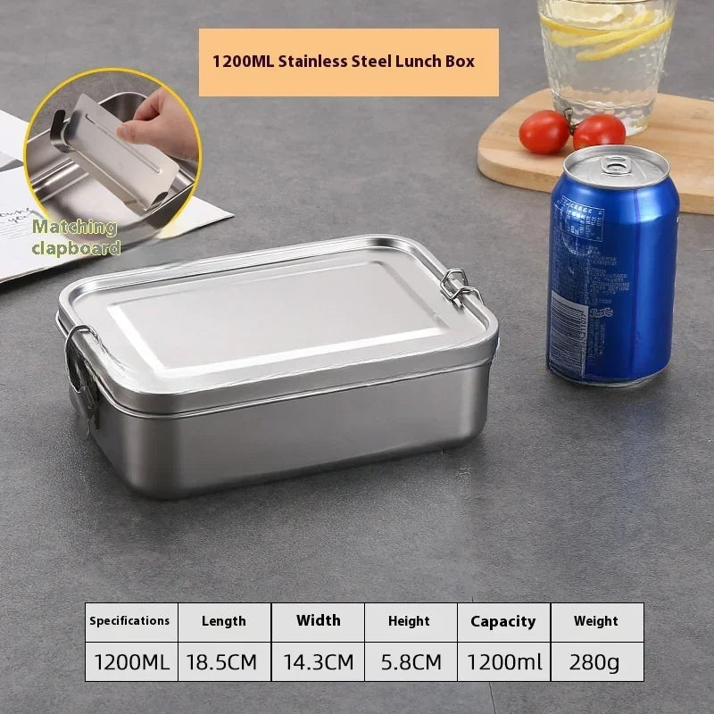 304 Stainless Steel Bento Box Metal Food Storage Container with Locking Clasp Suitable for Work and School 1200/2400ml Lunch Box